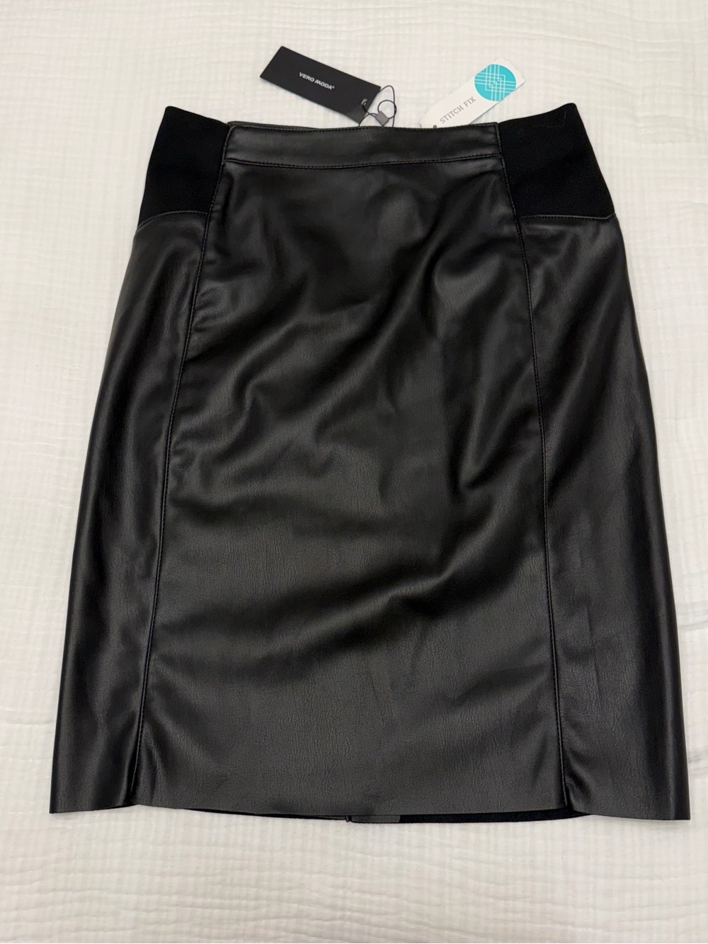 Vero Moda Black Faux Leather Midi Pencil Skirt